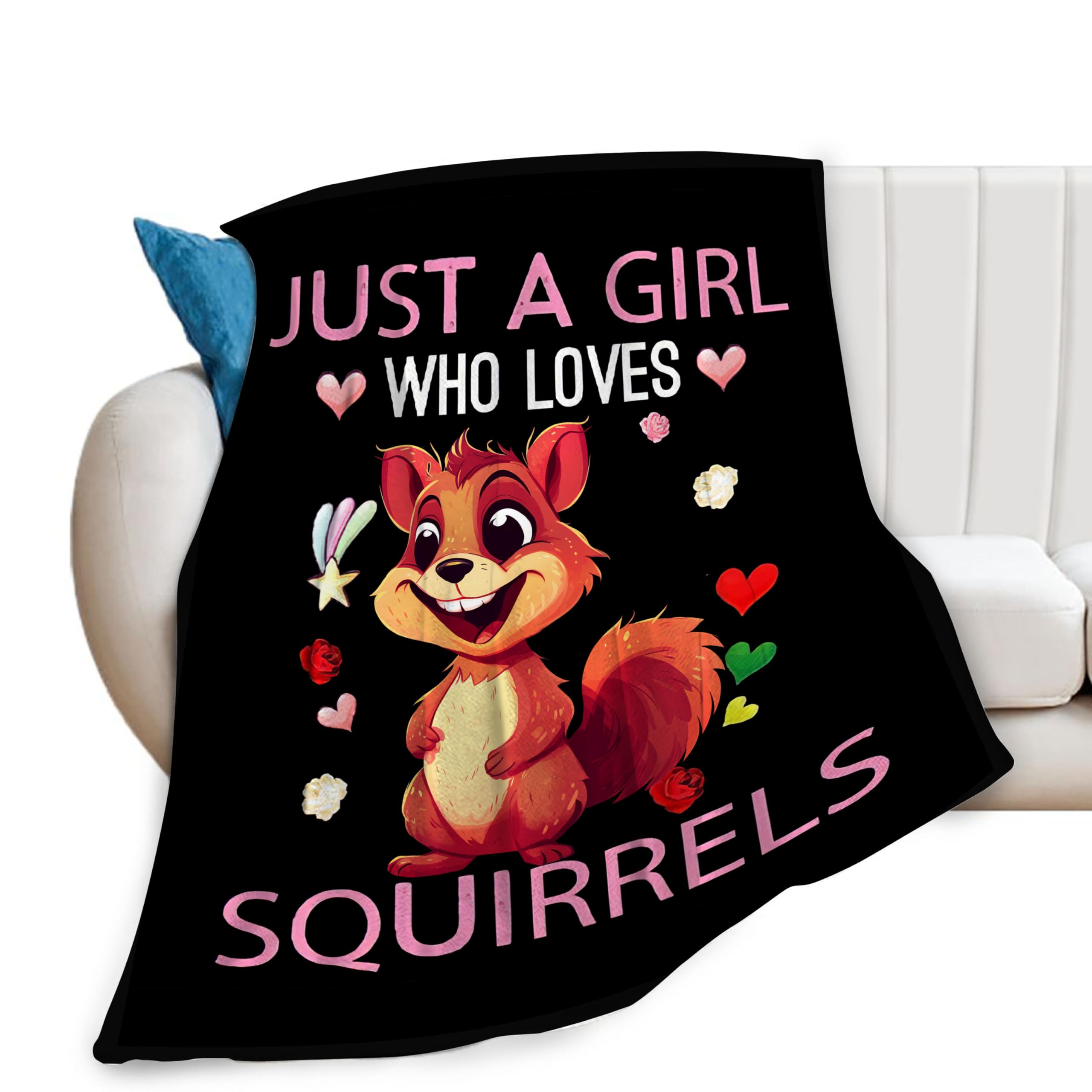 Just A Girl Who Loves Squirrels Blanket Squirrel Decor Throw Blanket Gifts for Girls Boys Squirrel Lover Super Warm Soft Plush Lightweight Fleece Flannel Bedding Blanket for Kids Adults Women 50"X40"