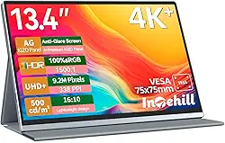 Intehill Monitor portátil 4K, antirreflexo de 34.0 cm 3840 * 2400 tela IGZO, monitor de viagem portátil 4K, tela de 1500: 1.500 nits, HDR, sRGB 100%, alto-falantes embutidos, USB C duplo, HDMI para