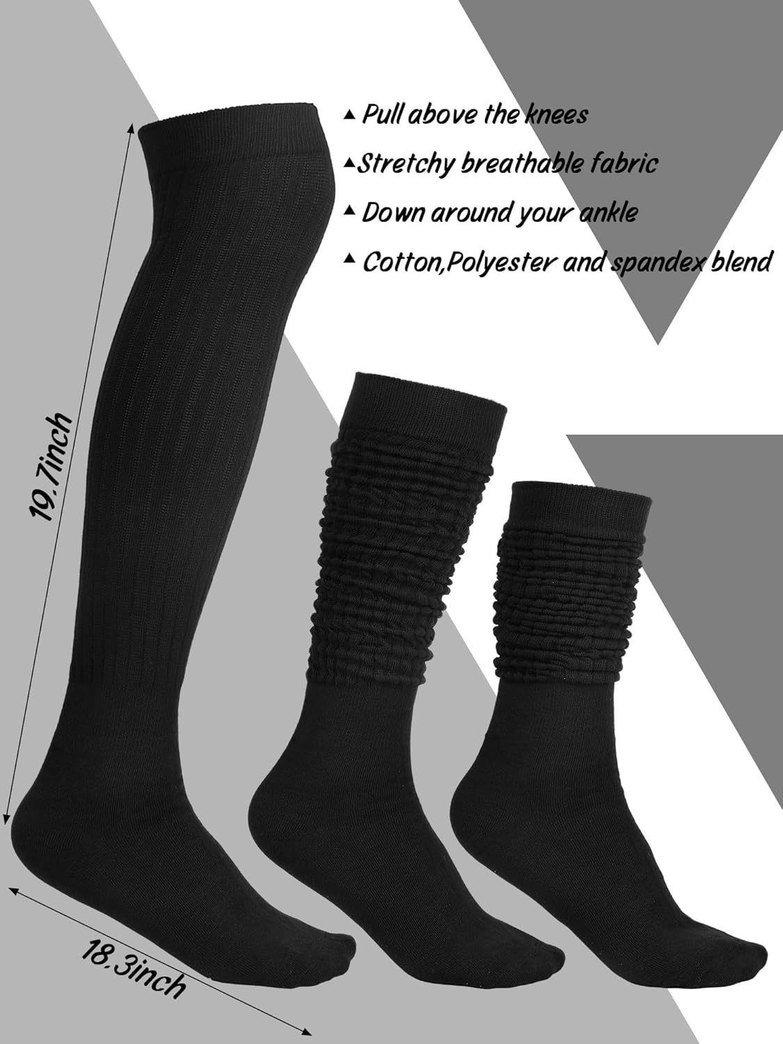 Geyoga 3 Pairs over Knee Thigh Slouch Socks Women Scrunch Knee High Stocking Cotton Knit Boot Socks for Boots Casual Chic - Image 4