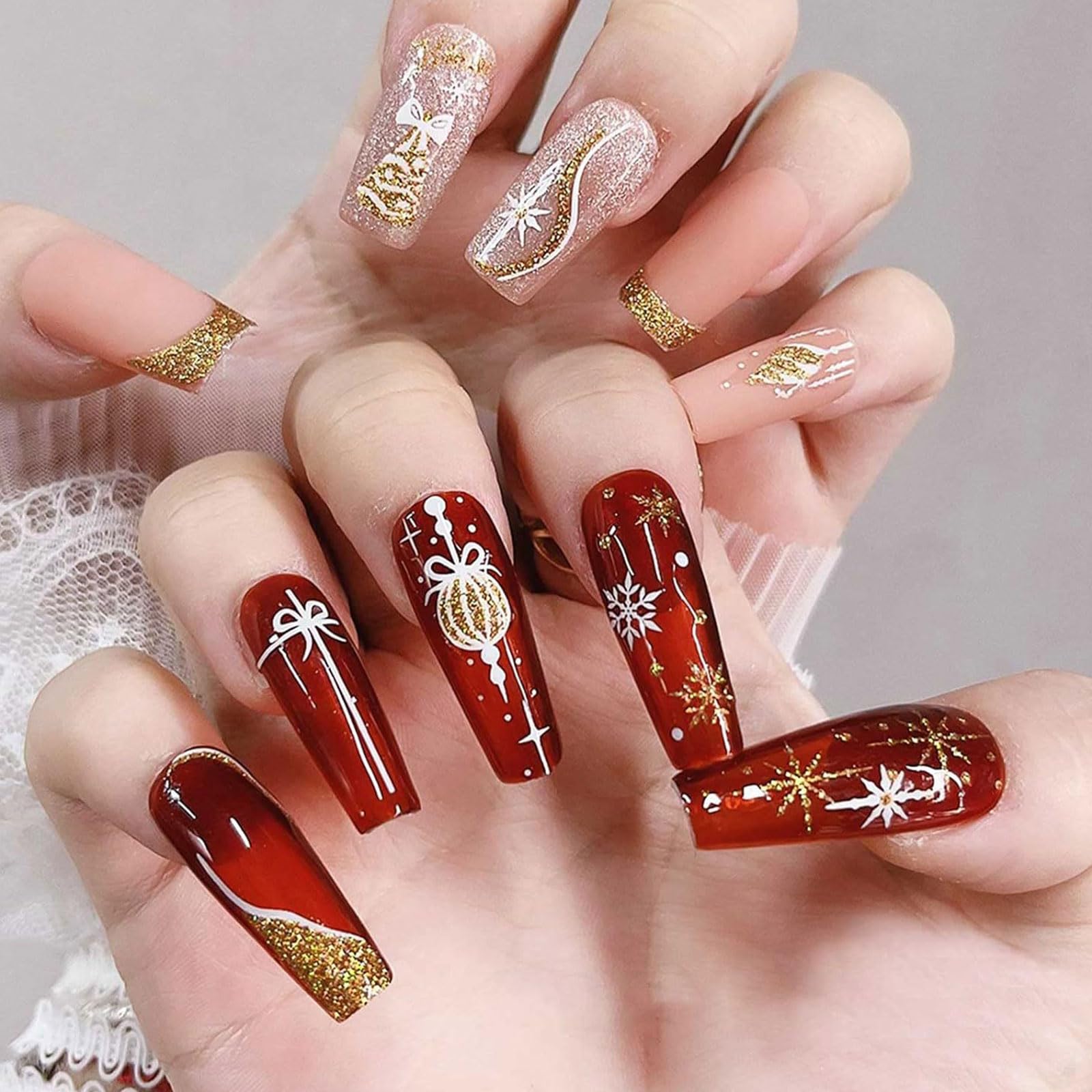 一点限り❣️Nail Wrapsレッドゴールド装飾 10枚入りネイルシール爪ヤスリ 一点限り❣️Nail Wrapsレッドゴールド装飾 10枚入りネイルシール爪