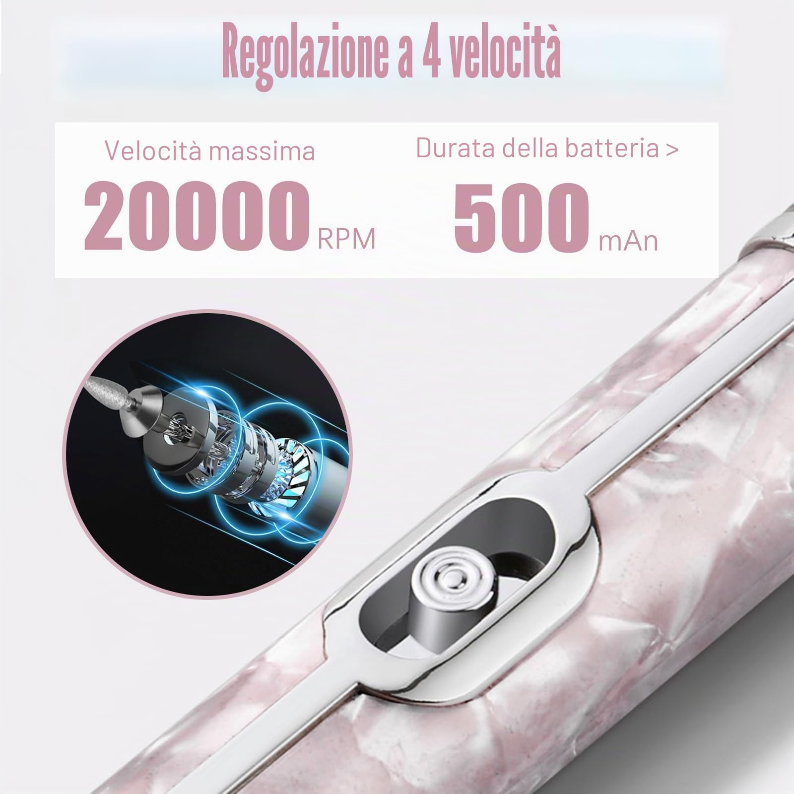 Fresa per unghie professionale con 12 testine lucidanti, 6 grane, 4 velocità regolabili, ricarica senza cavo, lima elettrica per unghie di mani e piedi, rimuove gel, pedicure e manicure