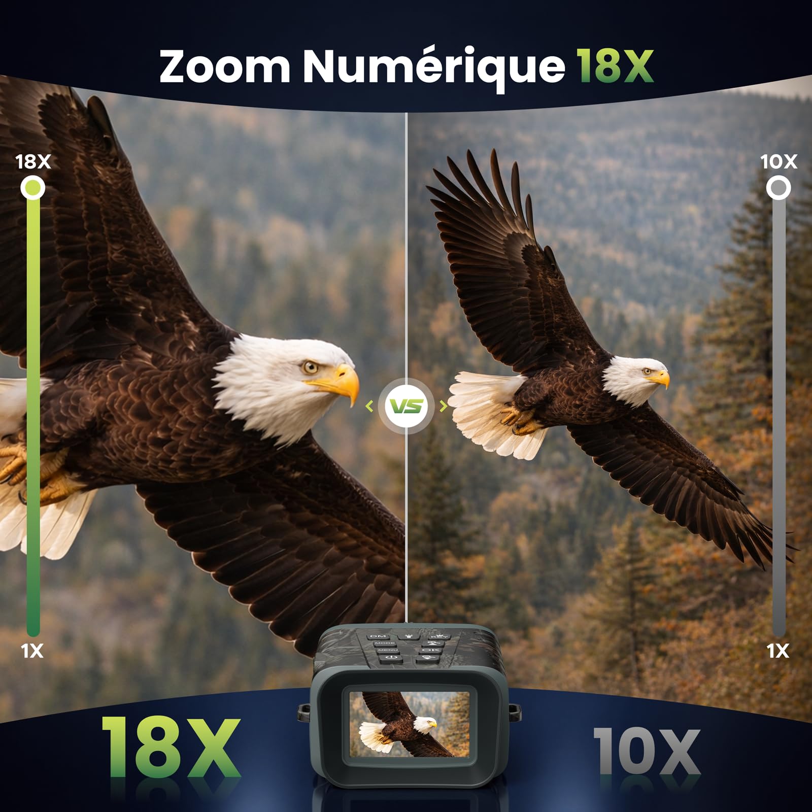 VOOPEAK Jumelles Vision Nocturne avec Télémètre – Vidéo 4K, Zoom Numérique 18X, Batterie Rechargeable 5000mAh, Carte 64Go, Télémètre 1000m & Portée 600m pour Chasse, Observation Faune