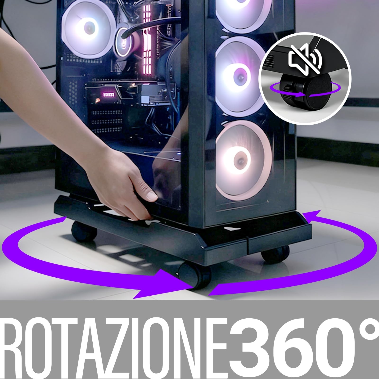 Supporto regolabile per computer, supporto per PC mobile da pavimento con ruote girevoli bloccabili, si adatta alla maggior parte dei PC, supporto per CPU sotto la scrivania per ufficio