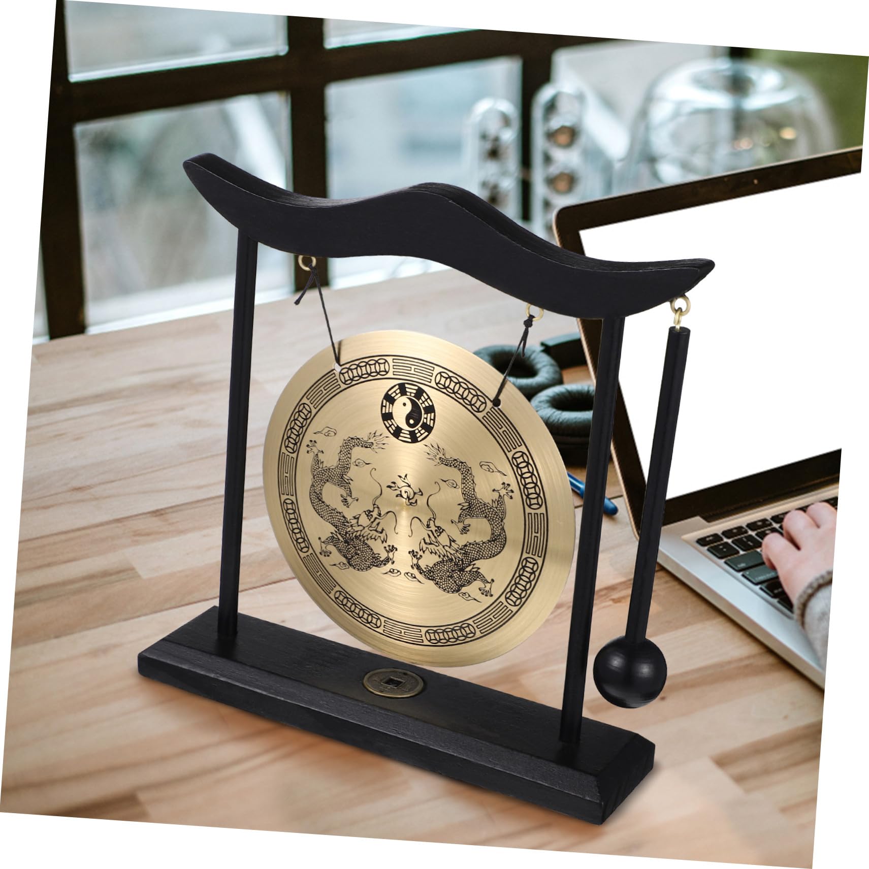 NUOBESTY Gong mit Schlägel Antiker Kupfergong Handgefertigte Chinesische Dekoration Vintage-ornament Klarer Klang Schreibtischaccessoire