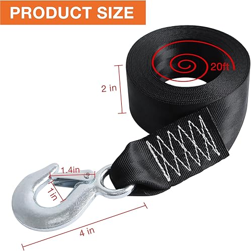 Miniatura 2 de Correa de cabrestante de barco con gancho, correas de cabrestante de 2 pulgadas x 20 pies para lancha de pesca, remolque, correa de cabrestante,