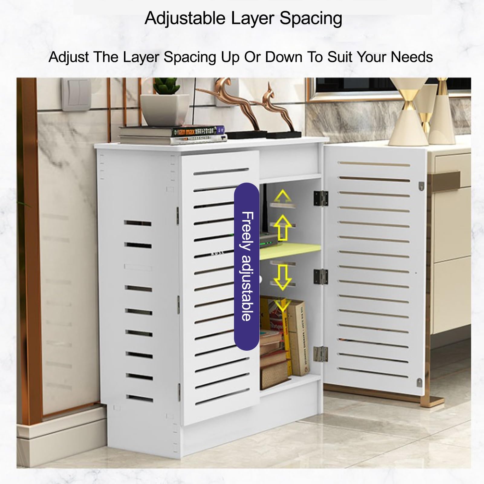 WLAN-Router-aufbewahrungsschrank, Freistehender Schrank-Organizer, Ausgehöhlte Seiten, Unsichtbare Aufbewahrung, für Wohnzimmer, Büro, Schlafzimmer(70x80x25cm/27.6x31.5x9.8in)