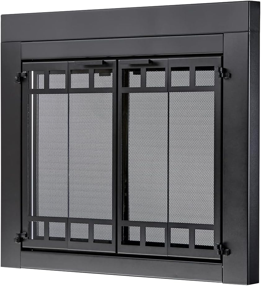 UniFlame - Connor - Bi-fold Style Fireplace Doors with Smoke Tempered Glass (Color: Black, Size: Small - Fits Opening 30in to 37in W x 22.5in to 29.5in H)