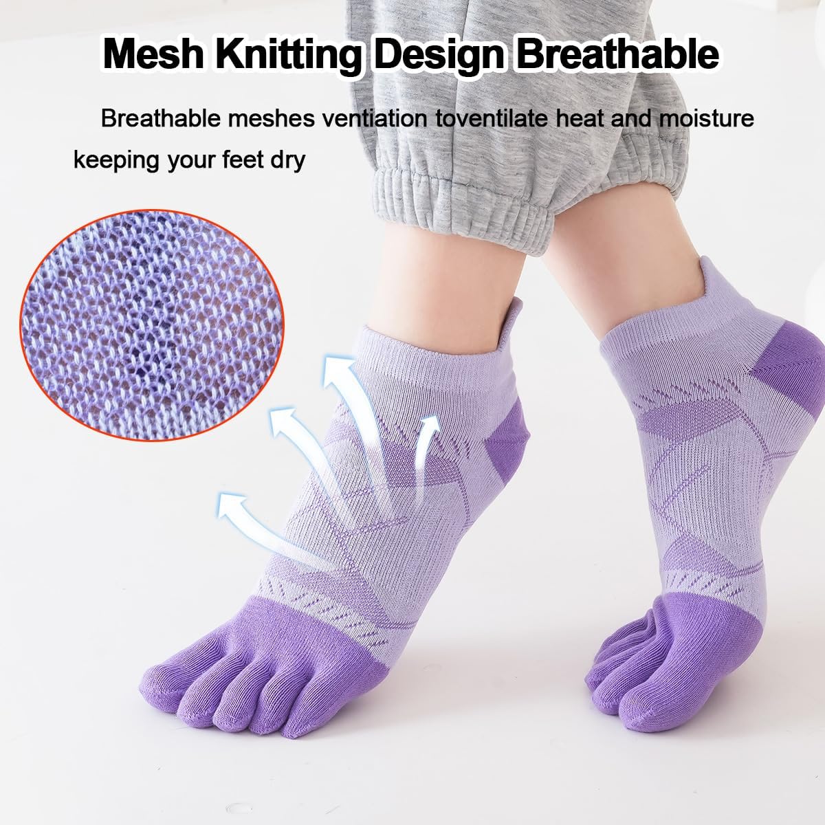 Meaiguo Toe Socks for Men Women-Breathable Low Cut Five Finger Socks For Running with Arch Support 4 Pairs - Image 5