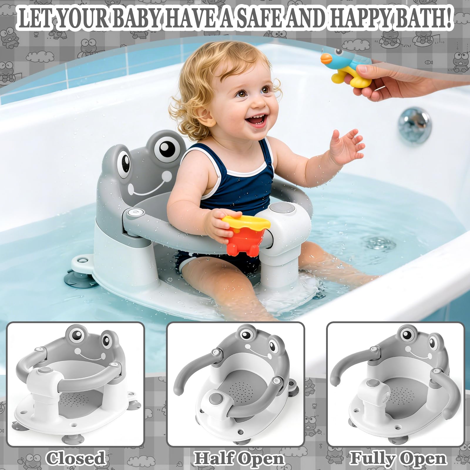 Badewannensitz Baby ab 6 Monate,Baby Badewannensitz,Badesitz Baby mit 4 Saugnäpfen und Kissen,Baby Bath Seat für Kleinkinder und Neugeborene,Baby Sitz Badewanne für Dusche oder Badewanne