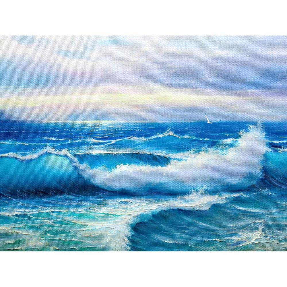Wee Blue Coo Morning Rays On Breaking Waves Art Print Poster Wall Decor 12X16 Inch