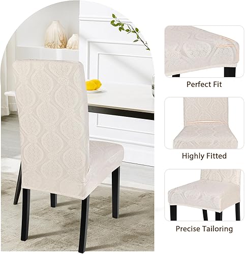 Miniatura 5 de SearchI Juego de 4 fundas impermeables para sillas Parsons de tela jacquard, fundas elásticas para sillas Parsons de tela jacquard, extraíbles y