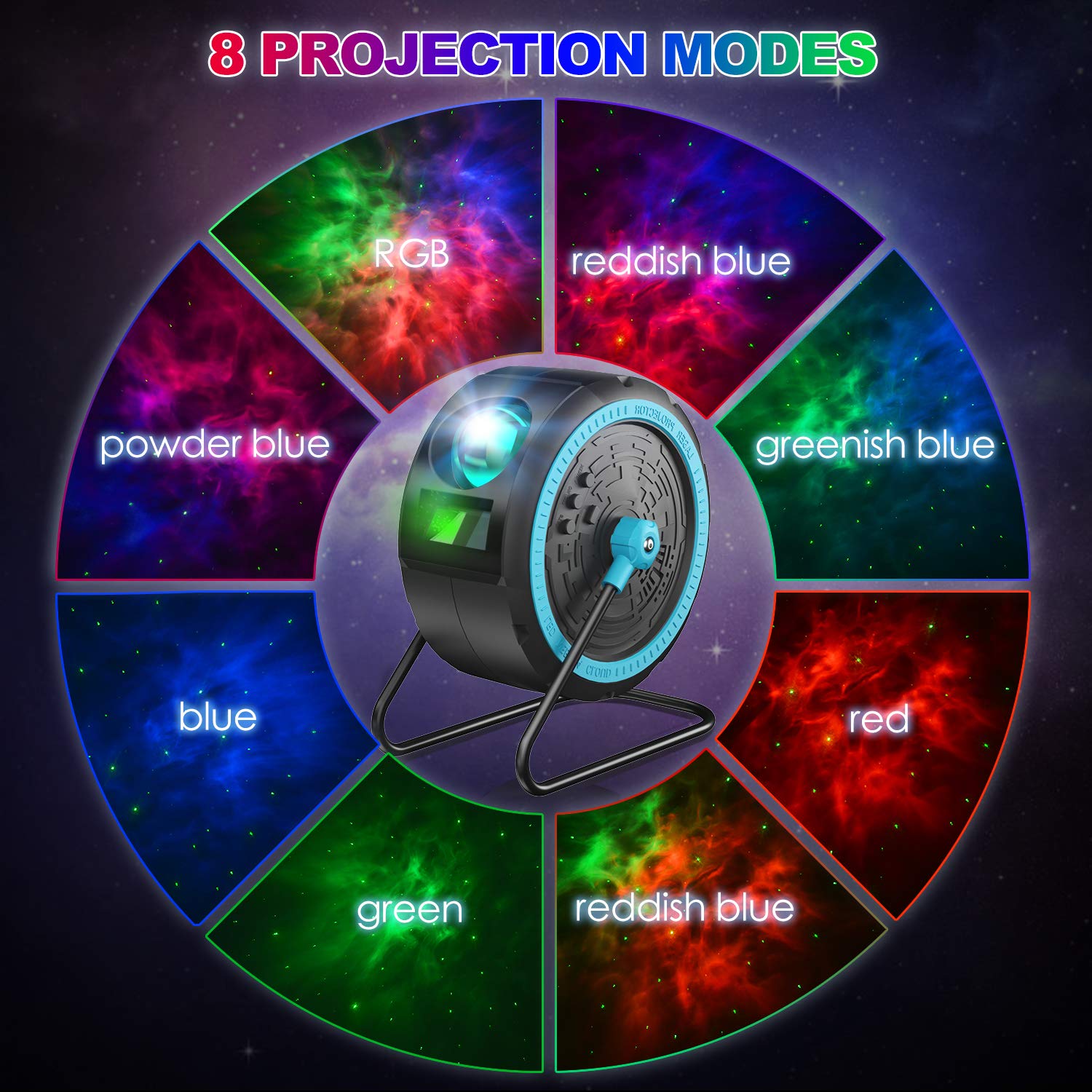 Proiettore di stelle a LED, con lettore musicale integrato, Bluetooth, luce notturna, può essere appeso e ruotato di 360°, con telecomando, per bambini e adulti, decorazione per la casa