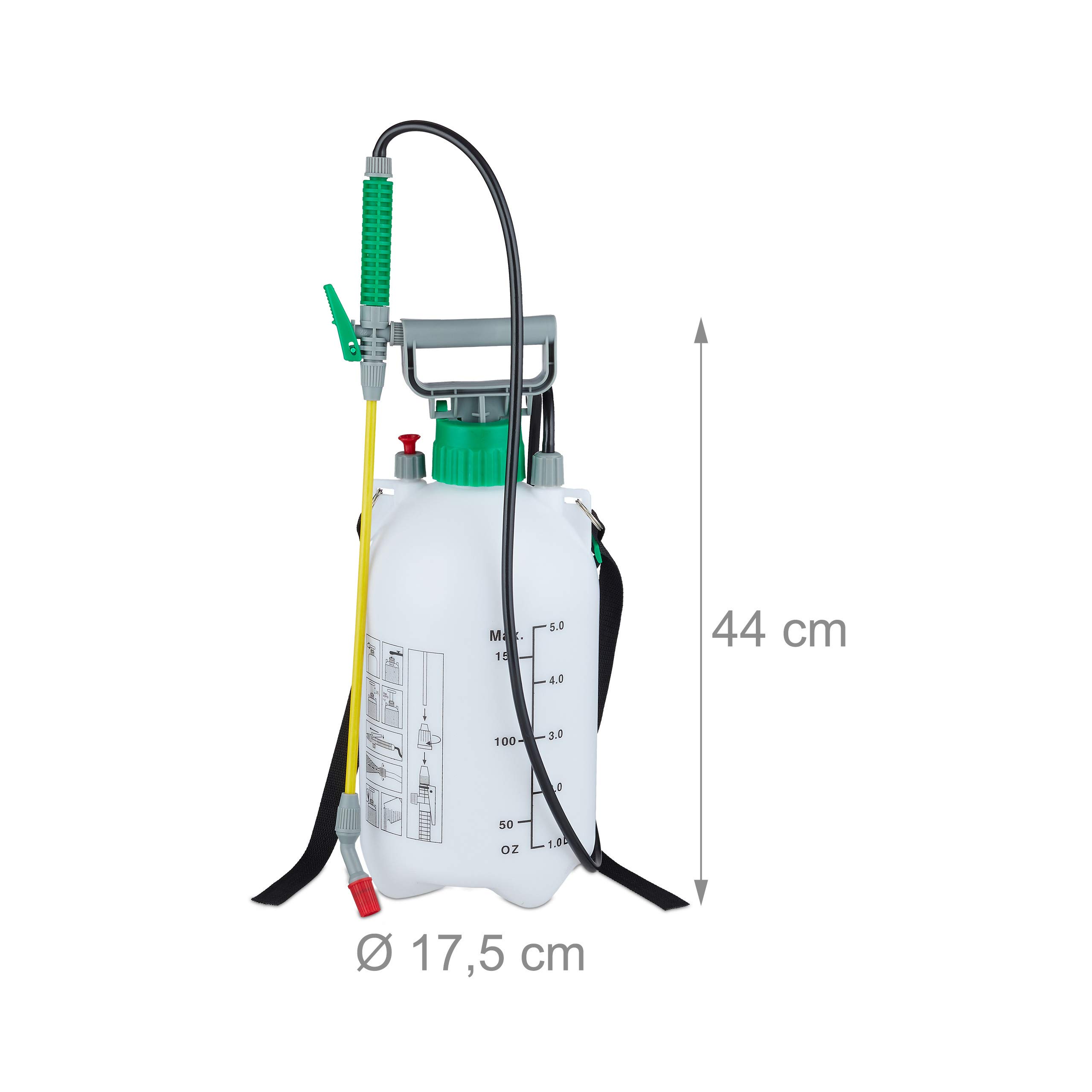 8 Fumigadoras Pulverizador 5 litros, A presión, Rociador Jardín, Manguera y Lanza, 3 Bar, 44cm, Plástico, Blanco