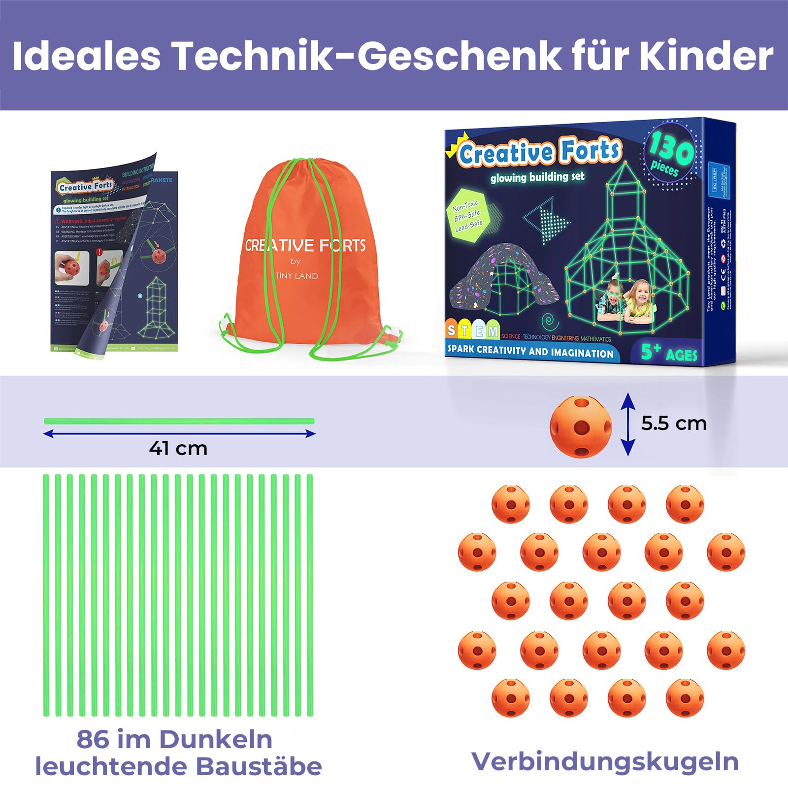 Tiny Land Höhle Bauen Kinder Konstruktionsspielzeug Im Dunkeln Leuchtendes | 130PCS Höhlenbauset, DIY Kreatives Bauset Für Kinder, Outdoor Spielzeug Gartenspielzeug für 5+ ahre alt Junge & Mädchen