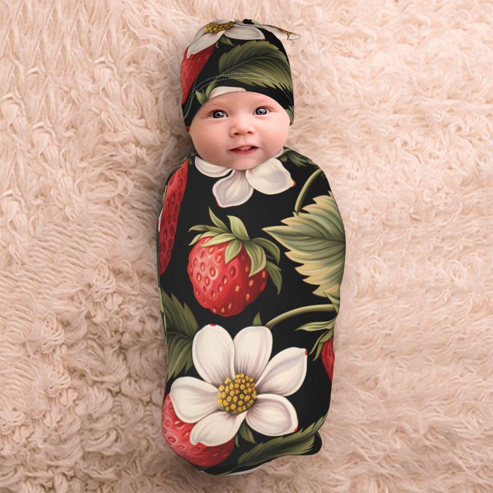 3d fragola Swaddle coperta e cappello set per neonati avvolgente accogliente per neonati bambino comfort 29x53 cm
