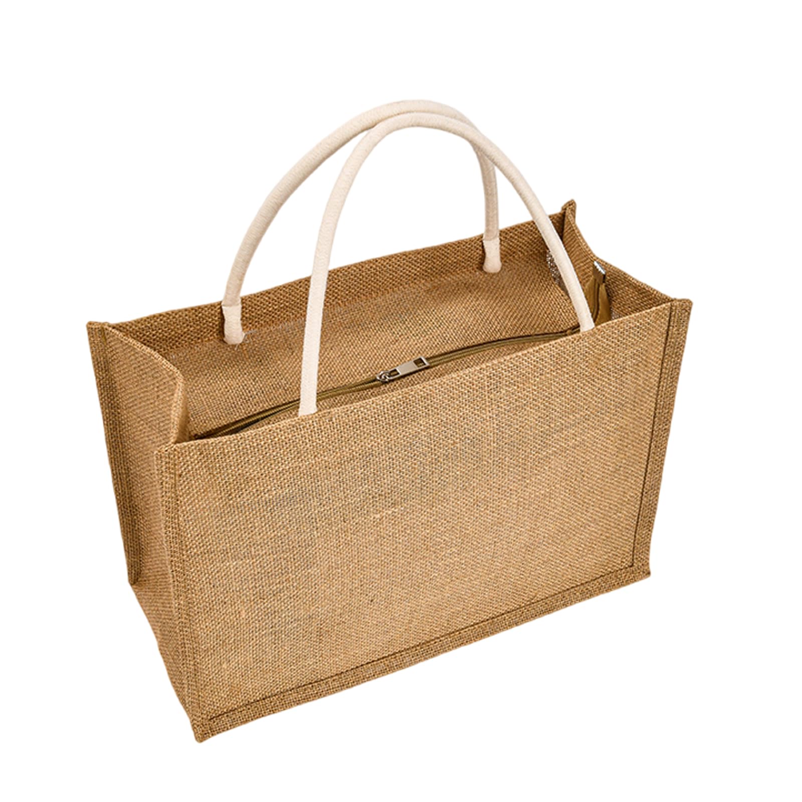 Enigmaire Hessian Personalised Beach Bag - Strong Jute Shopping Tote, Reusable And Stylish, With Zip, Waterproof, For Lunch, Beach