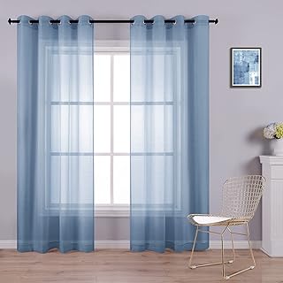 KOUFALL Blue Curtains 84 Inch Length 2 Panels Set for Living Room,Sheer Grommet Window