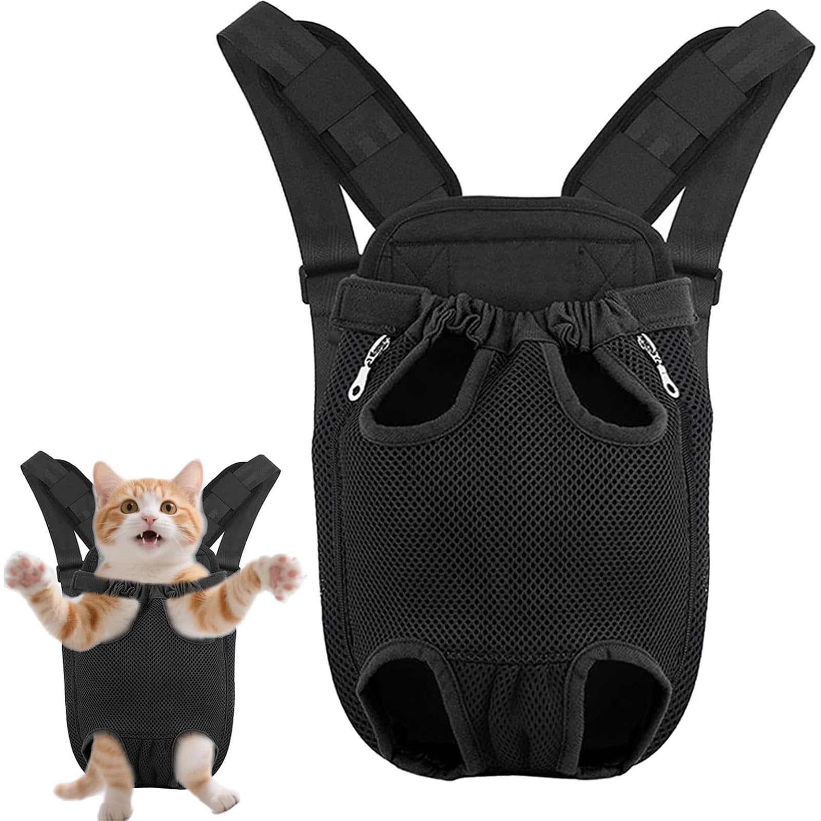 Adjustable Pet Carrier Backpack, Dog Backpack Carrier, Leg Out Design, Ventilated Mesh Front, Black Pet Travel Carrier for Hiking, Biking, Airplanes, Size L