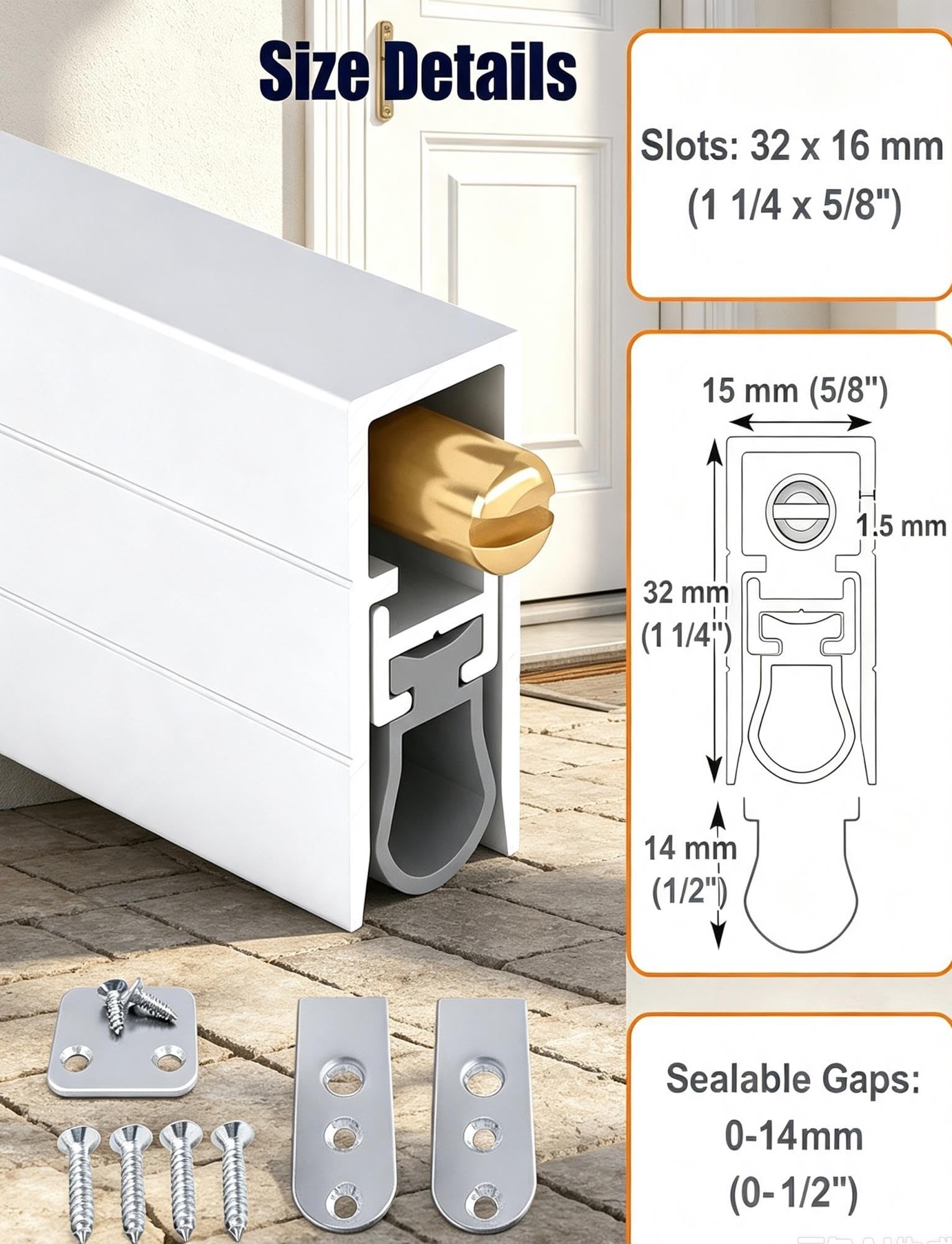 Burlete automático empotrable for puerta, sello aluminio inferior