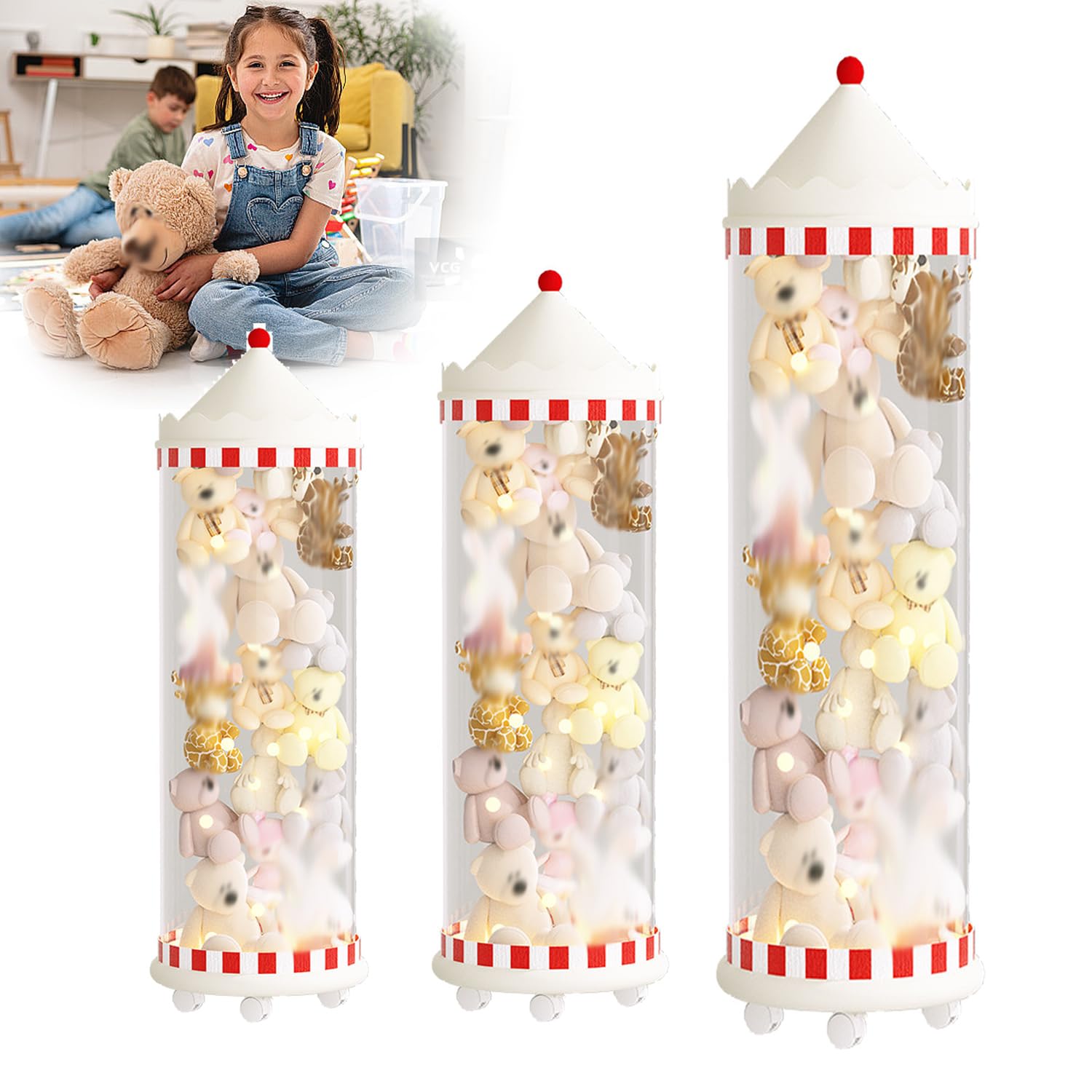 Caja de Juguetes para Animales de Peluche, Organizador de Almacenamiento de Juguetes con Ruedas y Tapas, baúl de Juguetes Transparente para almacenar Animales de Peluche, Cubo orga