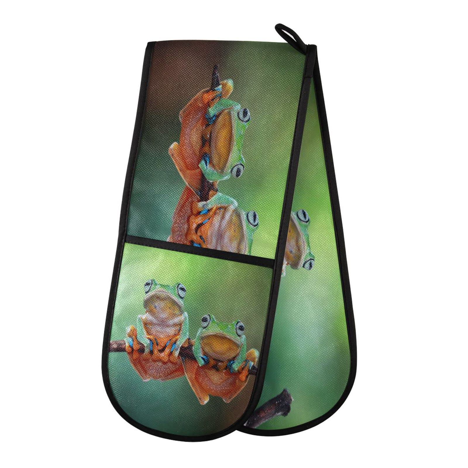 Double Oven Glove Frog Print Heat Resistant Double Ovens Mitt Modern Cooking Gloves Potholders