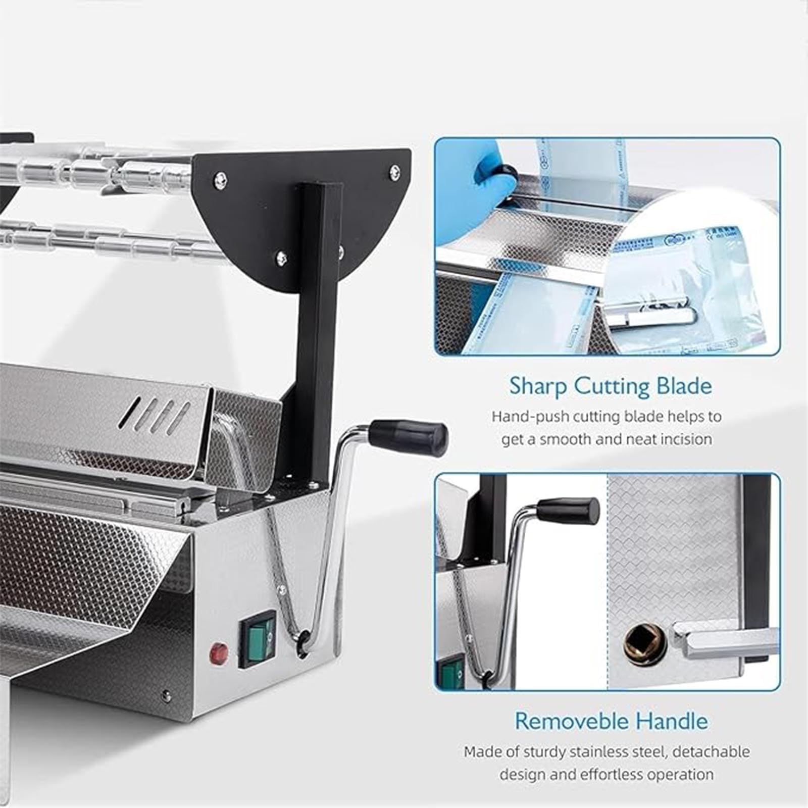 Máquina selladora de bolsas de laboratorio con temperatura ajustable, cuchillo de doble filo para esterilización en clínica y hospital