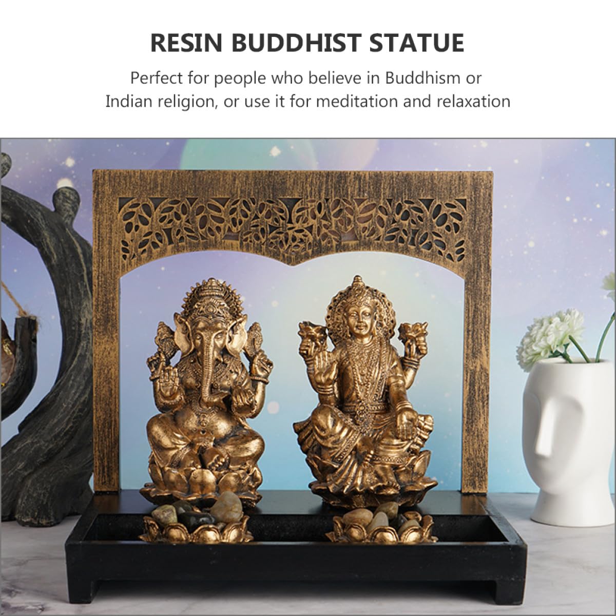 Dorada Estatua Moderno Resina, Adorno Decorativo Budista para Meditación