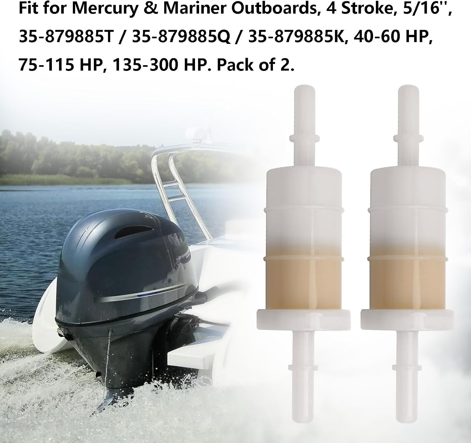 2 Pcs 879885Q 5/16" Inline Fuel Filter | for Mercury ＆ Mariner Outboards 4 Stroke 5/16" 35-879885T 35-879885Q 35-879885K 40 50 60 HP 75-115HP 135-300HP