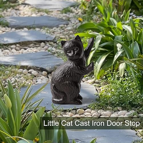 Miniatura 6 de GDYOOSHOW Tope de puerta de hierro fundido resistente para gatos, 2 piezas, estatua decorativa de suelo negro, tapón rústico para libros,