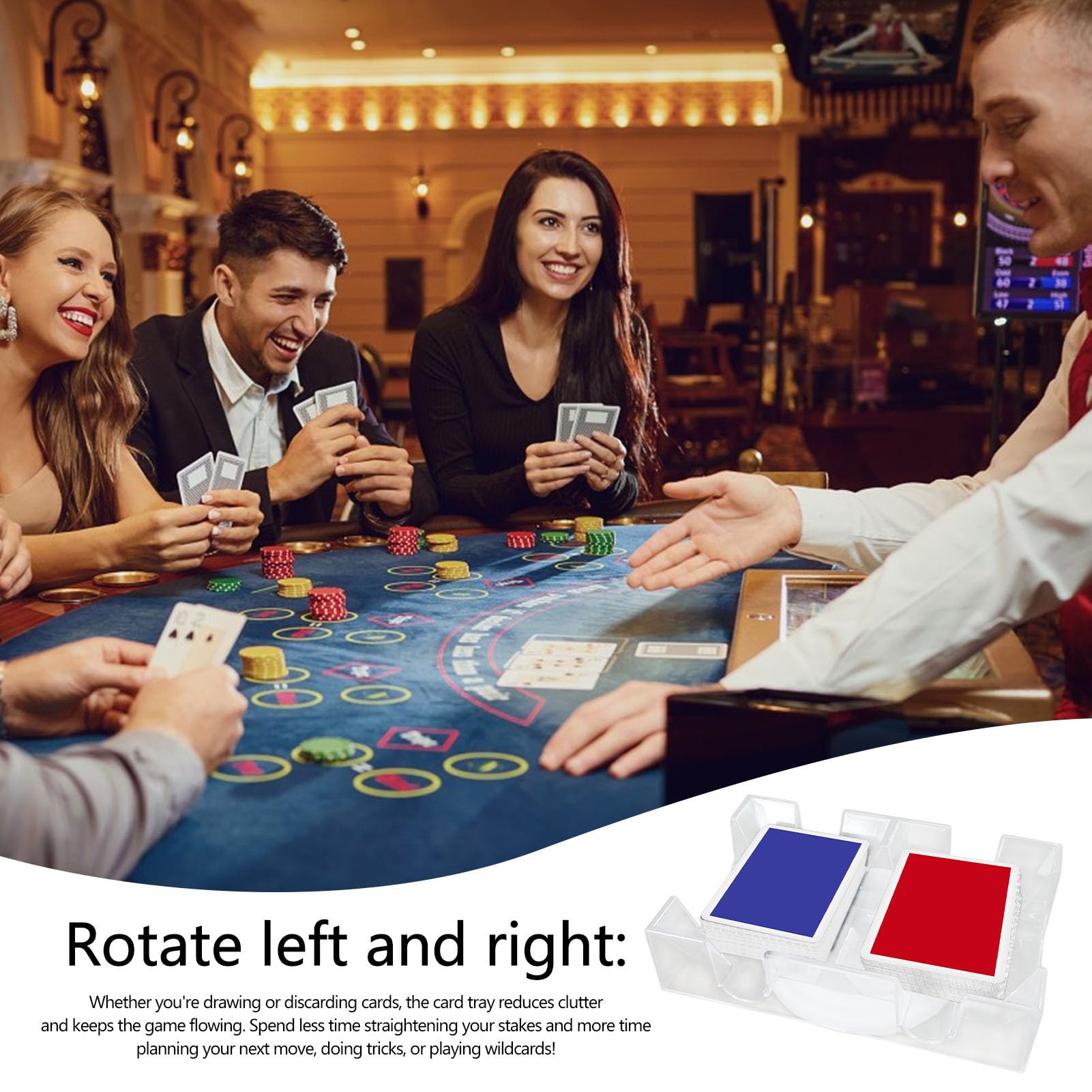 Bandeja de Cartas – Bandeja Transparente para Cartas | Soporte para Cartas de baraja con Base giratoria, Accesorio práctico y Resistente para Mesa de, Organizador de Juegos de para el
