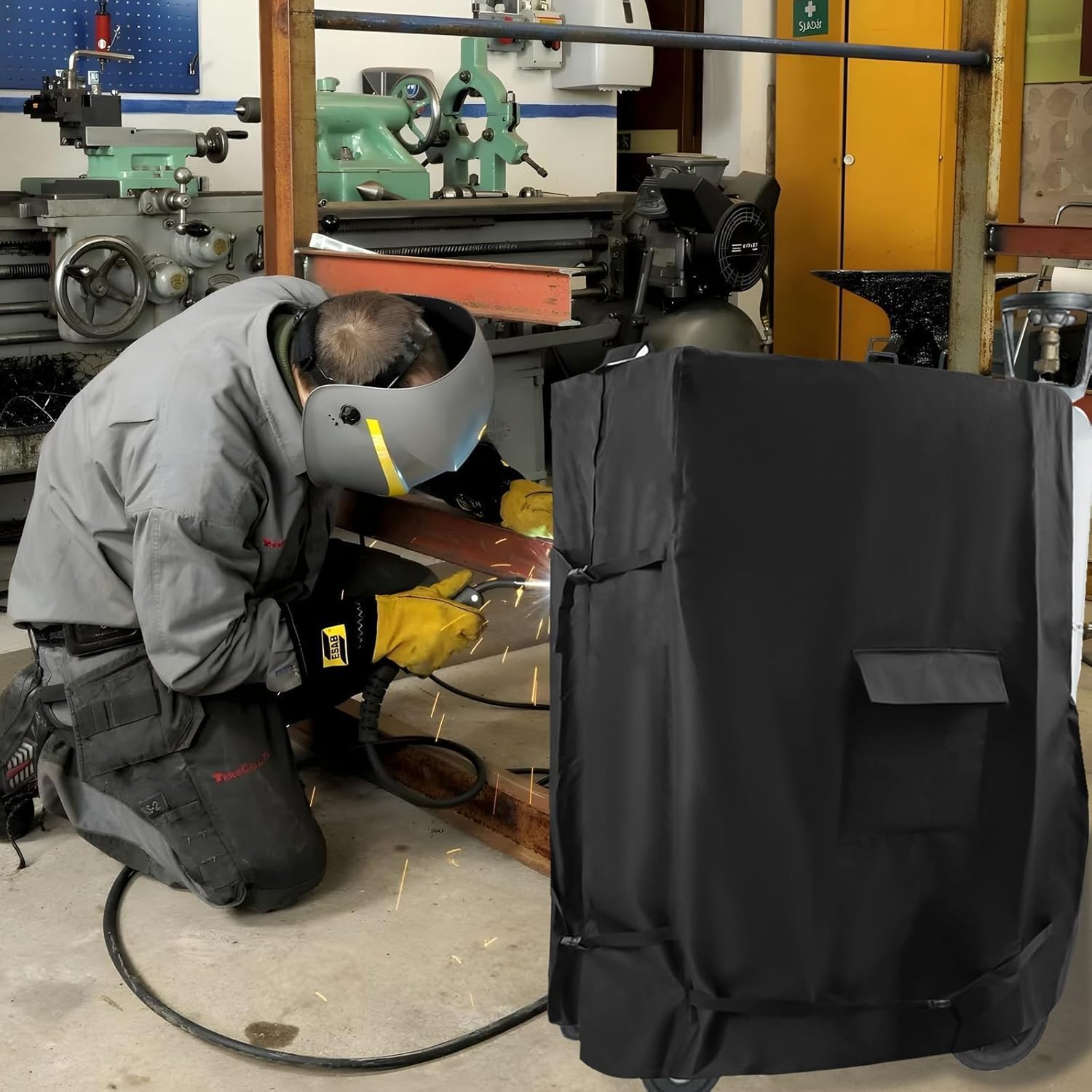 Welding Cart Cover,Heavy Duty 3 Layers Welder Cart Engine Machine Protective Table Accessories Cover,for Most Driven Electric Welding Cart,High Temperature Rresistant Outdoor(37Lx19.7Wx47H In,Black)