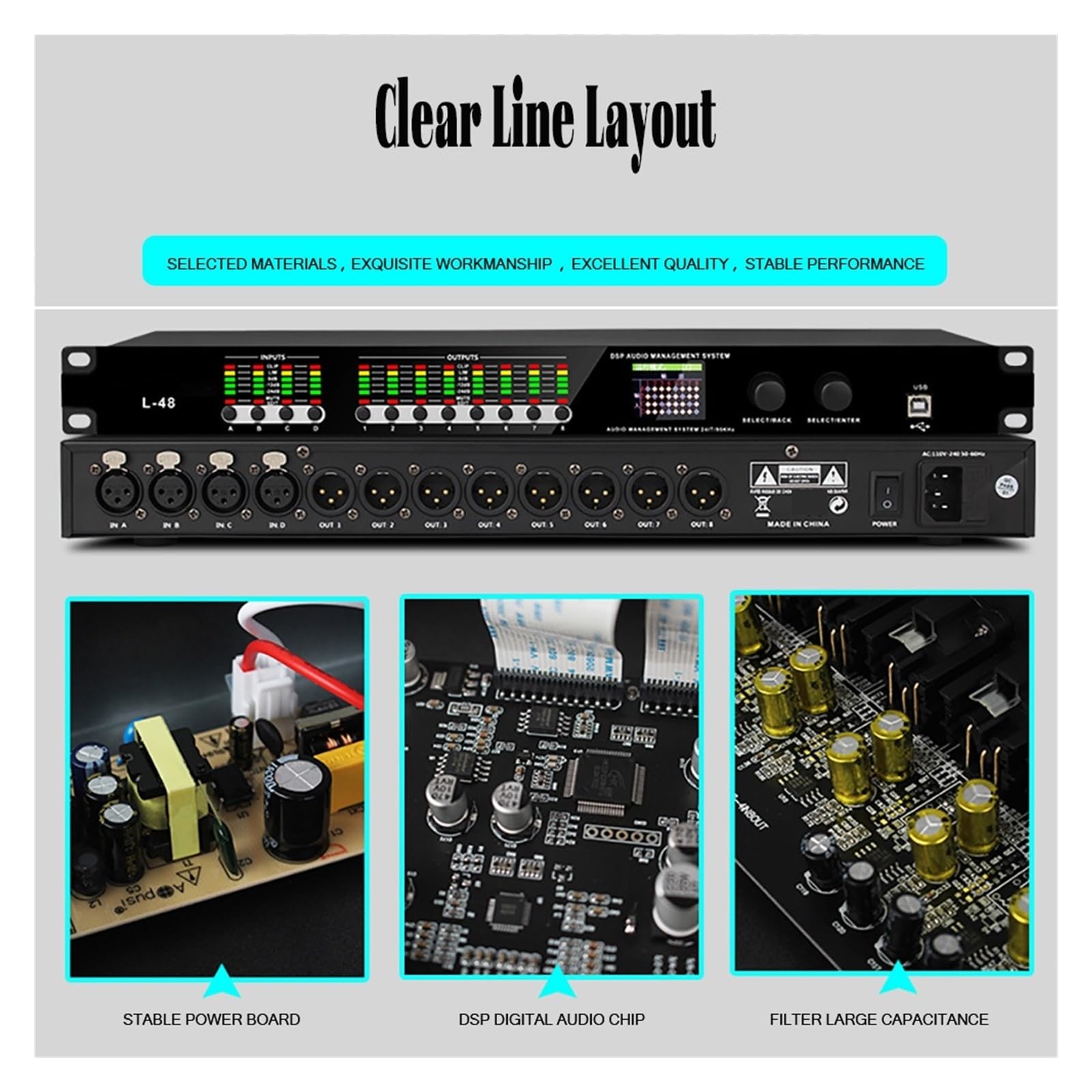 Korektor graficzny Cyfrowy Procesor Audio Z 4 Wejściami I 8 Wyjściami Profesjonalny 32-bitowy Procesor Dźwięku Scenicznego DSP Z Procesorem Efektów Głośnikowych Oprogramowanie Komputerowe(L-26 2 in 6