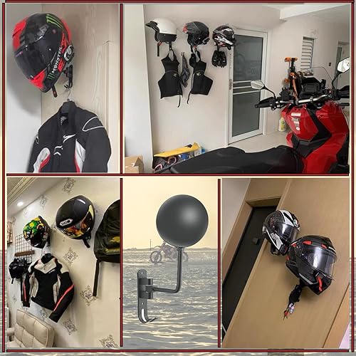 Miniatura 4 de SANGMO Soporte para casco de motocicleta de 180 soporte de metal giratorio para casco de pared soporte para casco de bicicleta con 2 ganchos para
