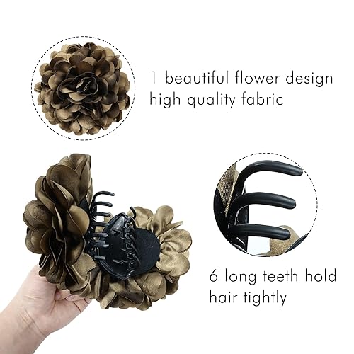 Miniatura 6 de Cinaci Paquete de 4 pinzas de plástico negro con pinzas grandes de satén con lazo de flor de lazo, pasadores, abrazaderas de cola de caballo para