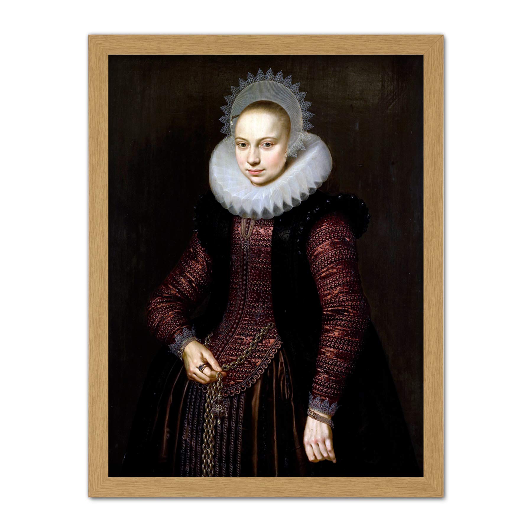 Artery8 Van Der Voort Portrait Girl Chain Painting Artwork Framed Wall Art Print 18X24 Inch