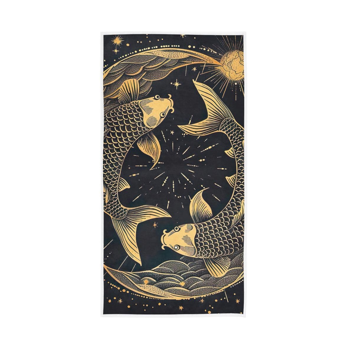 LSRCPD Golden Koi Fish on Dark Hand Towel, Hand Towels Decorative 15 x 30 Inches, Lightweight Towels