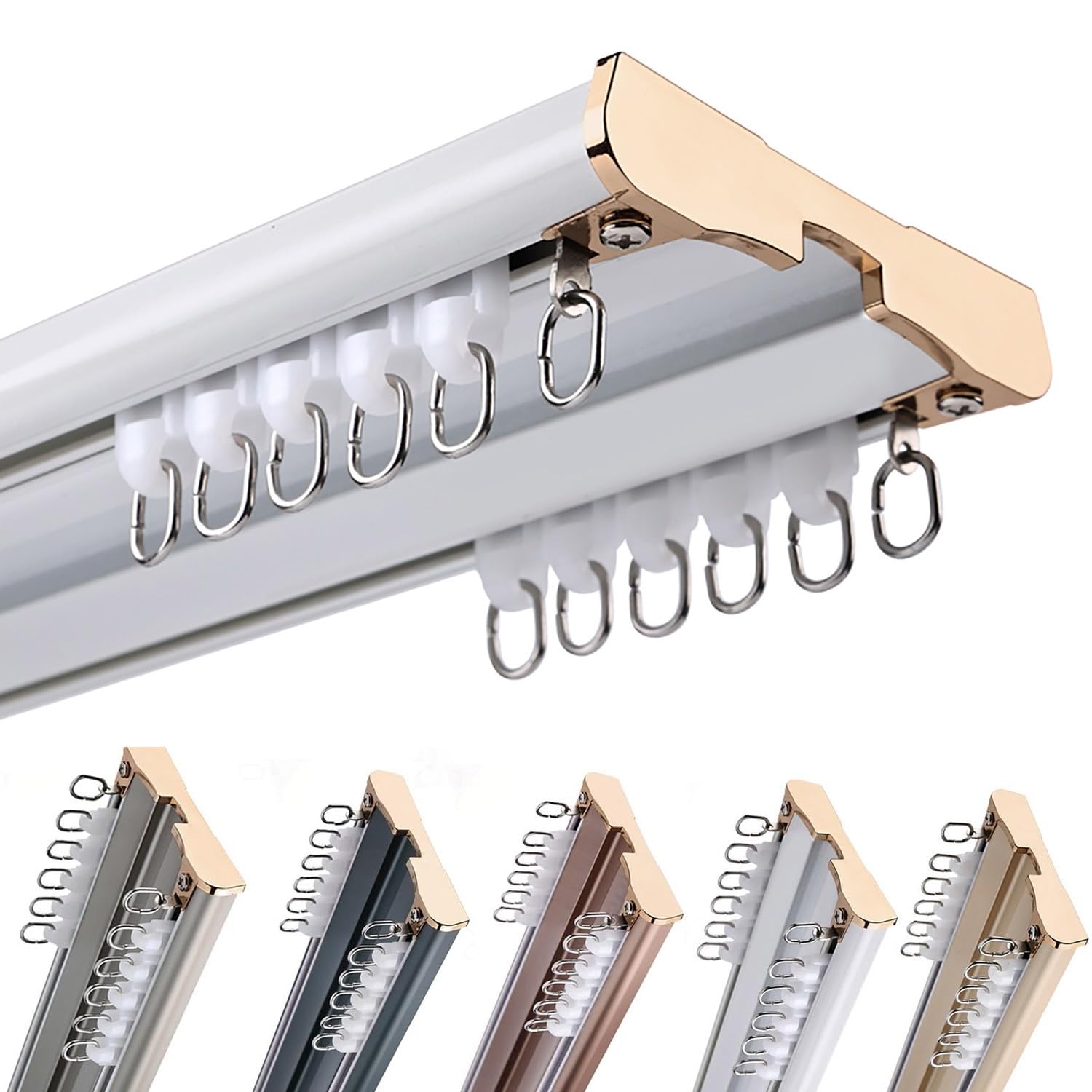 Set di Binari per Tende da Soffitto, Sistema per Divisori Binario per Soggiorno Set Completo con Binario a 2 Vie, Binari Per Tende per Interno/Esterno(White,2.0m(6.6ft))