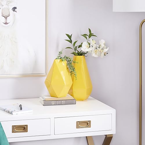 Miniatura 10 de CosmoLiving by Cosmopolitan Jarrón geométrico de metal, juego de 2 12 pulgadas, 10 pulgadas de alto, blanco