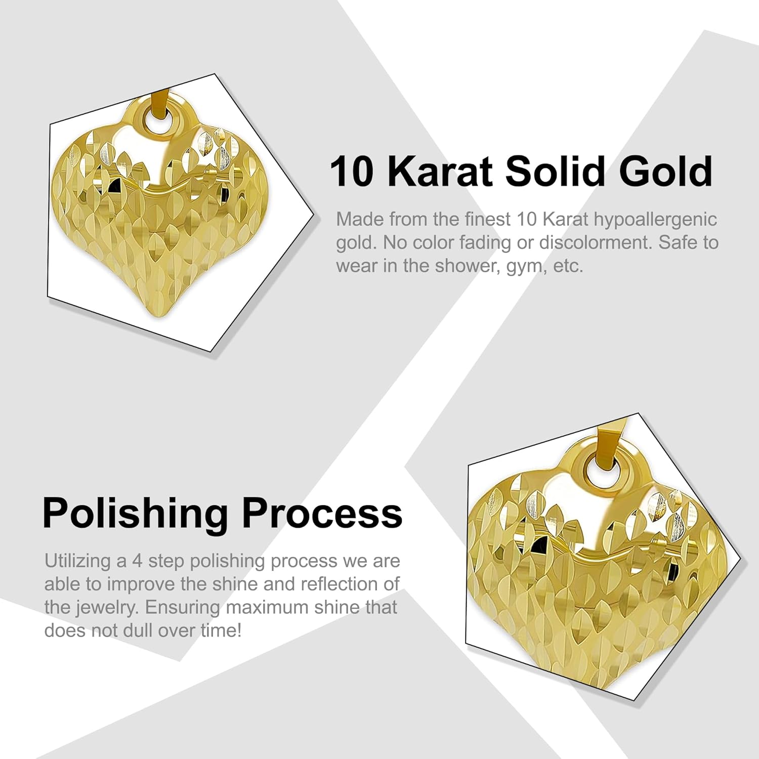 Charm America - Gold Puffed Heart Charm - 14/10 Karat Gold - High Polish Diamond-Cut Pendant - 3D Jewelry - Great for Gifts - Image 3