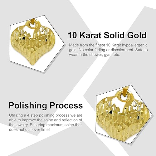 Miniatura 3 de Charm America - Dije de corazón inflado de oro - Oro de 14 quilates - Colgante de corazón de corte de diamante de alto pulido - Joyería de corazón