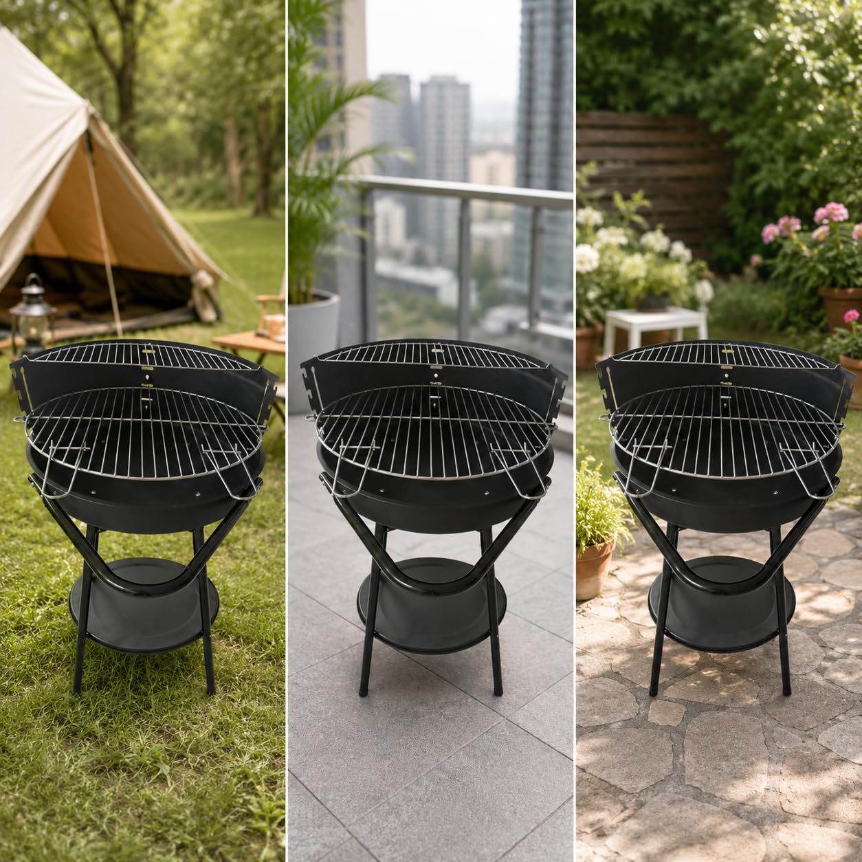 Barbecue a Portatile con Ruote per Campeggio e Griate all'Aperto, Gria a Carbone per 3-5 Persone