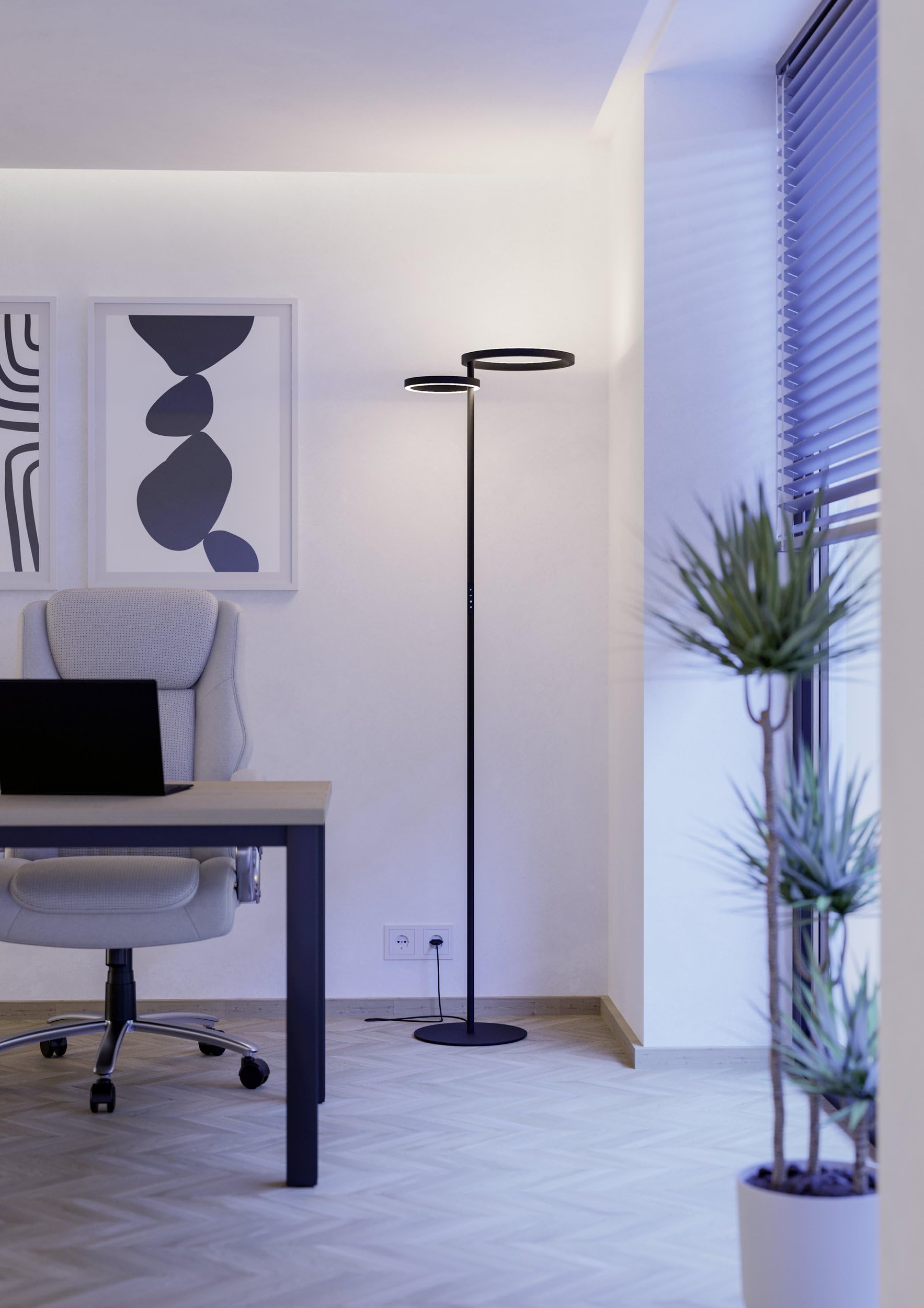 Eglo Lampadaire LED Castelpoto 1, lampe salon avec fonction tactile | luminaire sur pied dimmable éclairage haut et bas, métal noir mat, blanc chaud à froid, 180 cm