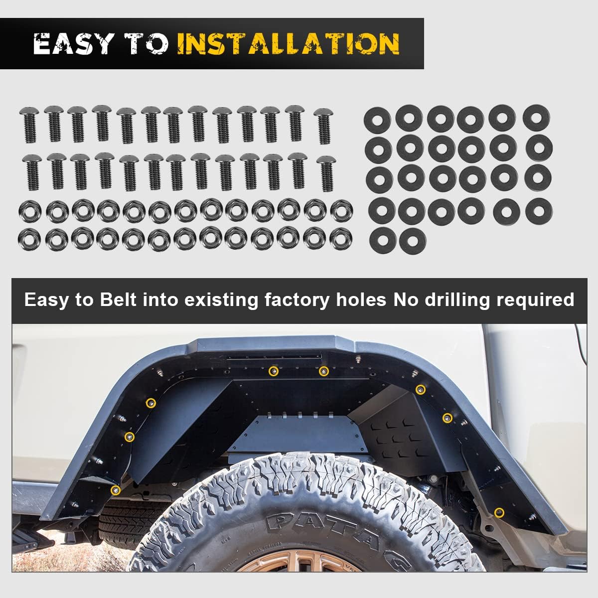 for Jeep JT Flat Fender Flares, Rear Steel Wheel Flares Liner for 2019 2020 2021 2022 2023 2024 2025 2026 Gladiator JT & Unlimited - 2PCS Set