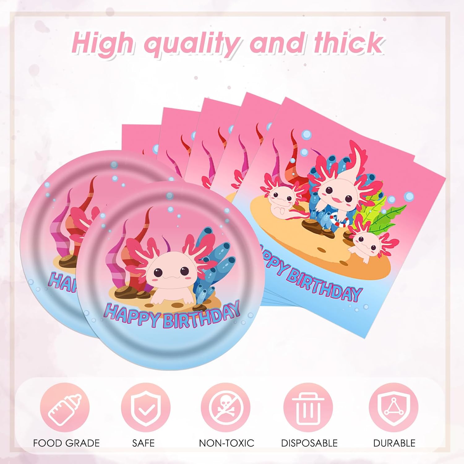 41Pcs Axolotl Party Decorations, Reptile Animals Party Tableware Set Include Axolotl Napkins, Plates and Tablecloth Boys Girls Baby Shower Birthday Decorations Supplies - Image 4
