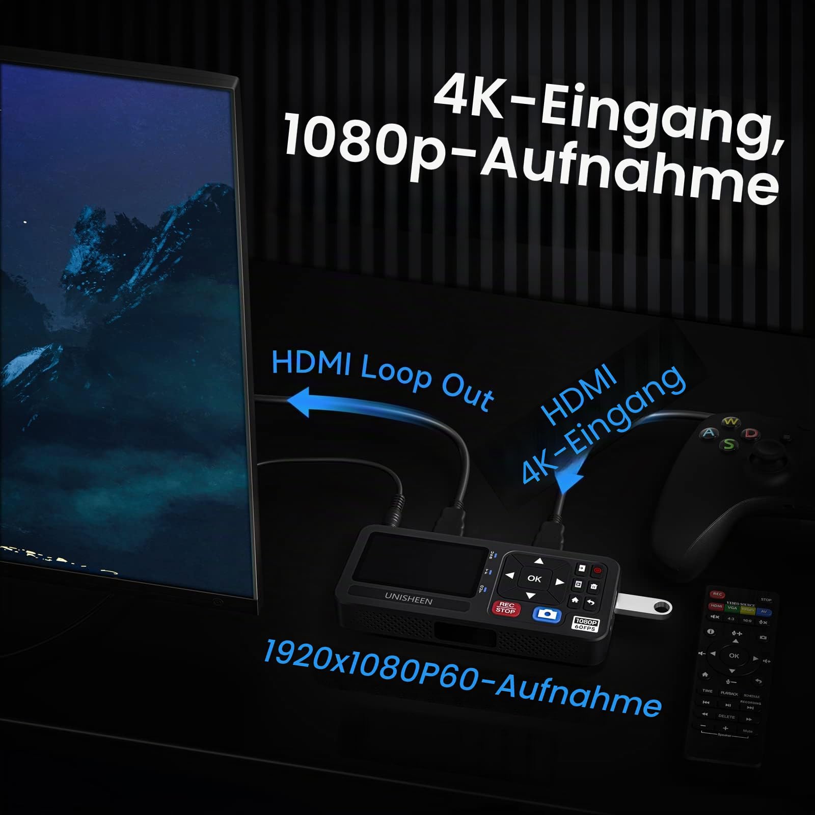 HD Video Capture Box 1080P 60FPS Video to Digital Converter with 3" Screen, 4K HDMI/CVBS/VGA/YPBPR Inputs Video Recorder Capture from VCR, DVD, VHS Tapes, Hi8, Camcorders, Gaming Systems