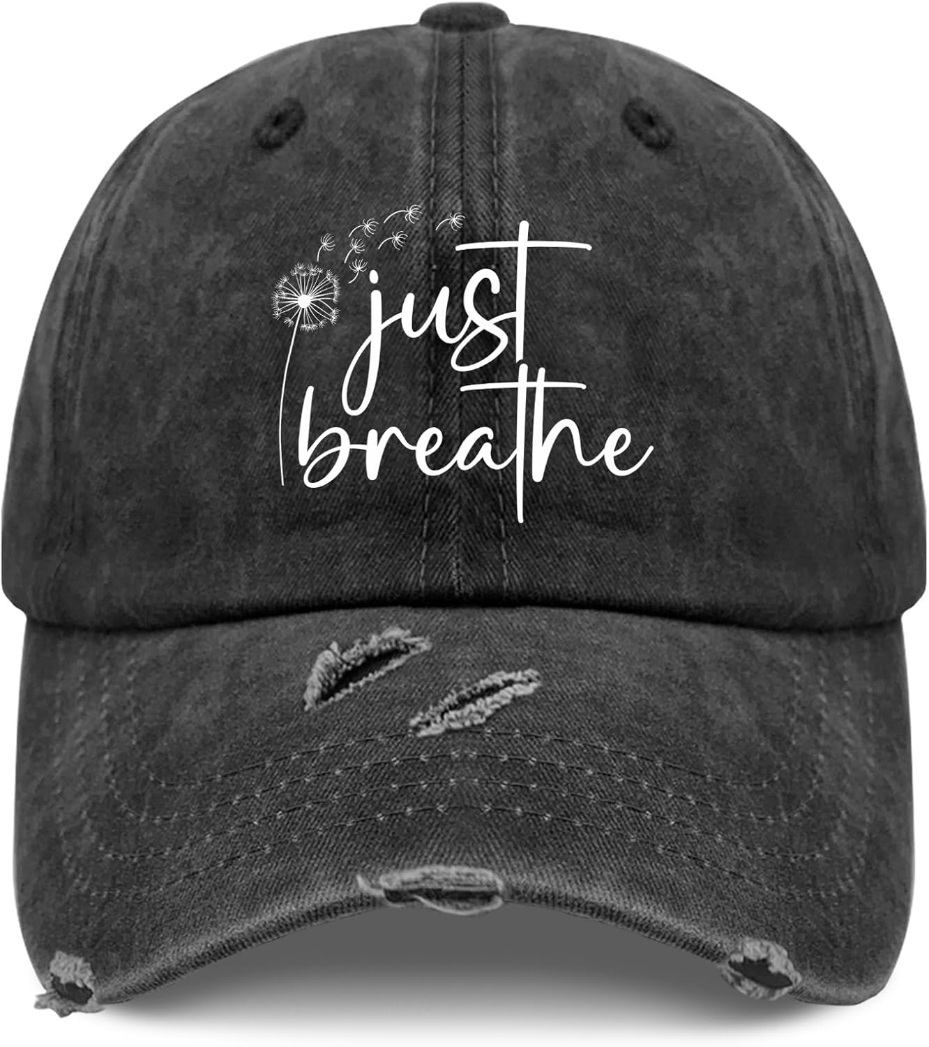 Just Breathe Dandelion Hat for Women Aesthetic Washed Distressed Baseball Cap Inspirational Mental Health Dad Ha - Image 9