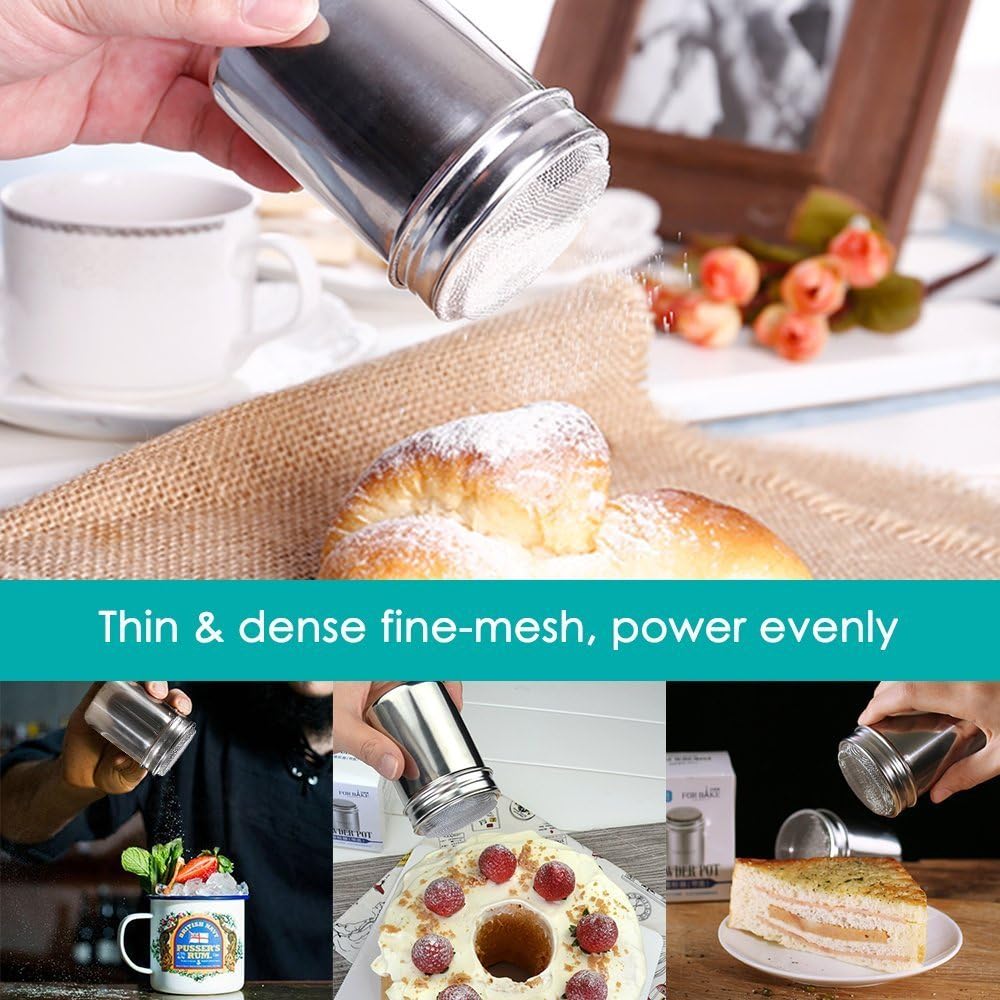 Stainless Steel Fine Mesh Powder Sugar Shaker+16 Pcs Cappuccino Latte art Stencils Coffee Stencils, Used in Cocoa Powder, Pepper, Chili, Coffee, Barbecue, etc