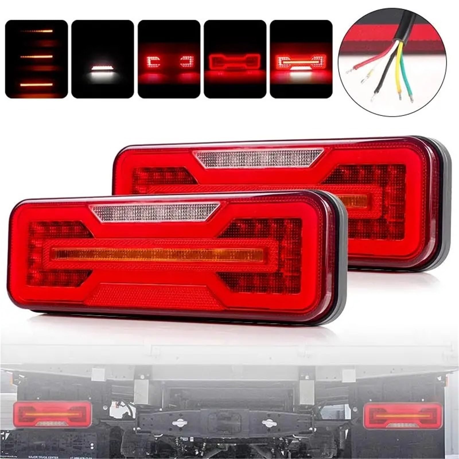 Completo Fanale Posteriore Per Camion Rimorchio Trattore Camper Luci Combinate A LED DRL Indicatori Direzione Dinamici Riflettore Freno Fanales Posteriores(2pcs Left and Right)