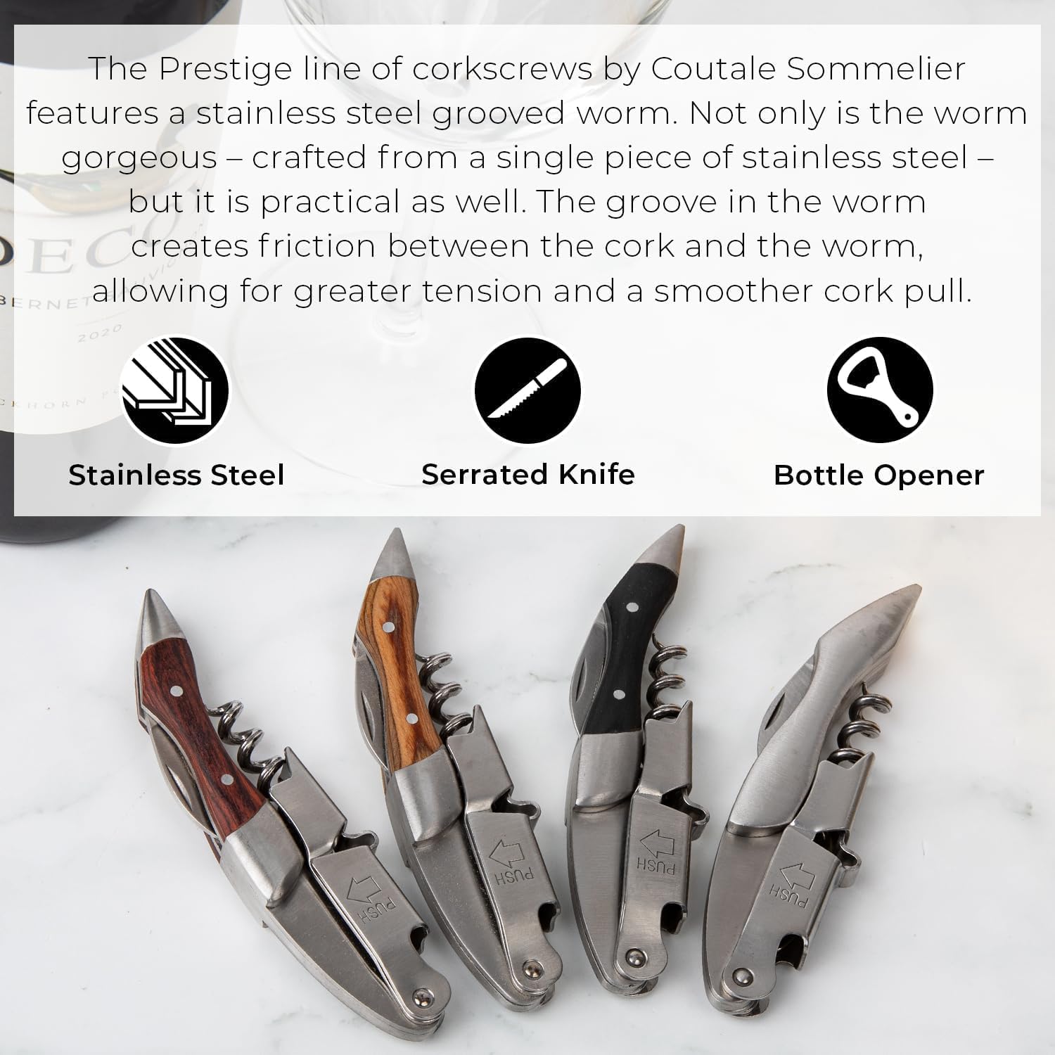 Prestige Waiters Wine Bottle Opener By Coutale Sommelier - Stainless Steel - French Patented Spring-Loaded Double Lever Wine Bottle Opener for Bartenders and Gifts image 4 of 6 B00552MCRW