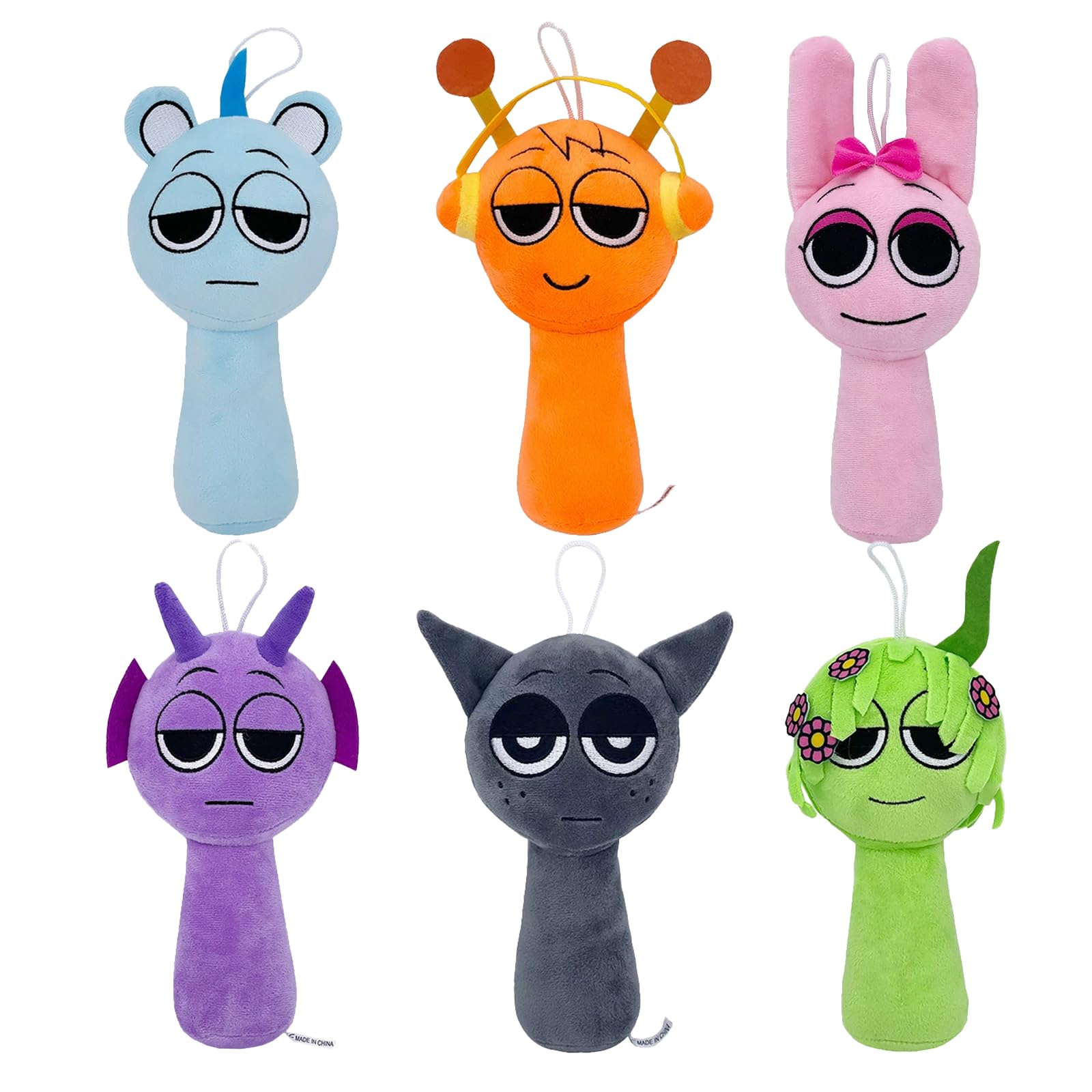 6Pcs Sprunki Plushies Set - Soft Stuffed Dolls for Horror Game Fans, Incredibox Merch Collectibles Gift for Adults Kids (1020cm) (Style B)